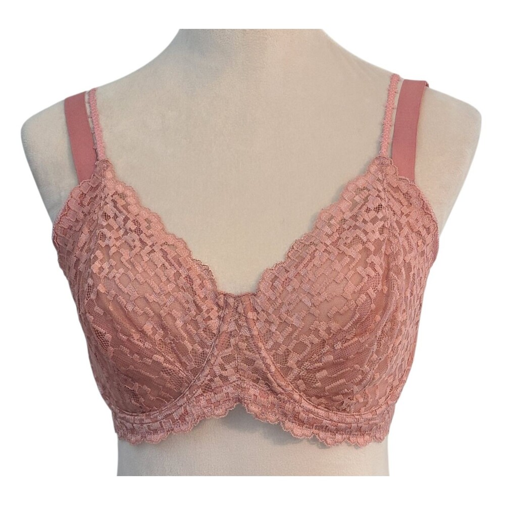 HSIA Overkill Double Straps Full Lace Underwire Bra Pink 36DDD NWT Coquette